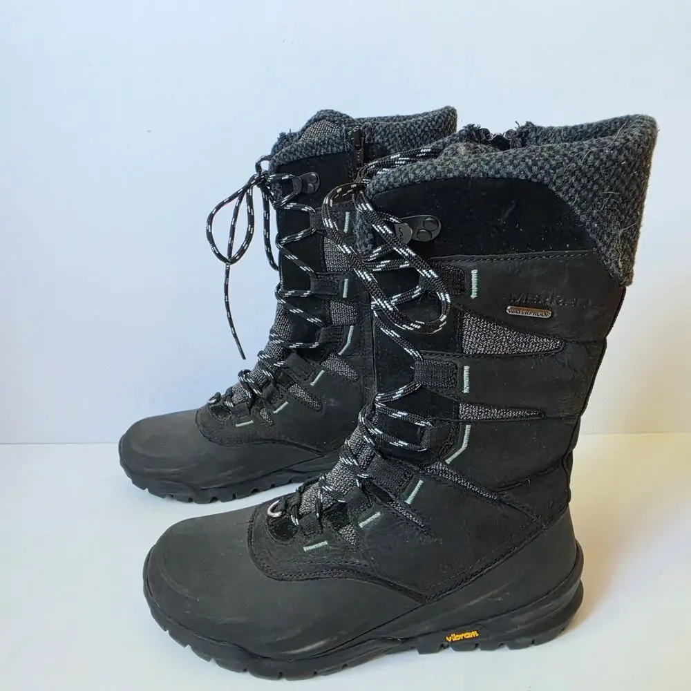 Merrell Boots Thermo Aurora 2 Womens Size 7 Tall Waterproof Black Vibram 400g